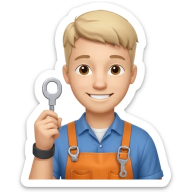 locksmith portrait, head and shoulders only, wearing work apron collar, holding a key near face, friendly confident smile, tool belt strap visible, 3D cartoon, mobile game icon style, clean background, no text, no watermark

 sticker