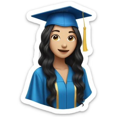 asian girl wearing blue graduation cap with long curly black hair sticker
