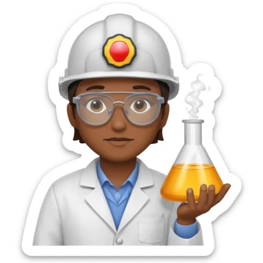 Ingeniera quimica con delantal, casco de seguridad y gafas de seguridad sticker