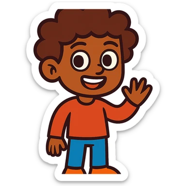 character with curly brown hair, brown eyes, brown skin sticker