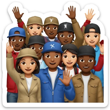 Crown of African American men and women as fans in crowd of hip hop rap concert sticker