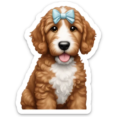 Red goldendoodle puppy white patch on head & bow on head sticker
