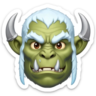 Fantasy orc emoji portrait, tusks lightly covered with ice and snow, winter predator look, strong silhouette, clean minimal emoji design, male/female variant
 sticker