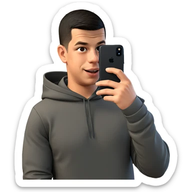 smiling boy taking selfie sticker