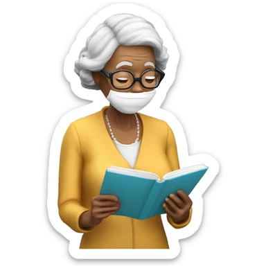 3d hyper realistic senior woman reading  sticker