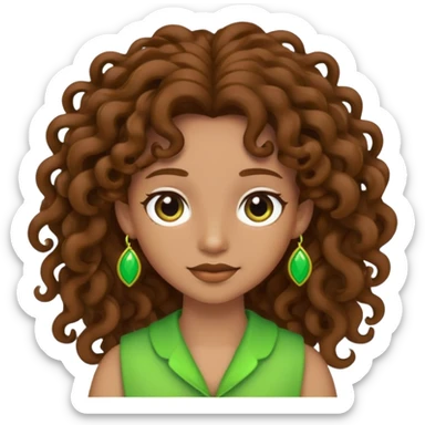 cartoon character with long brown curly hair and green accessories sticker