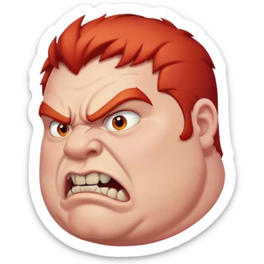 young angry fat man in profile view with red hair and fangs sticker