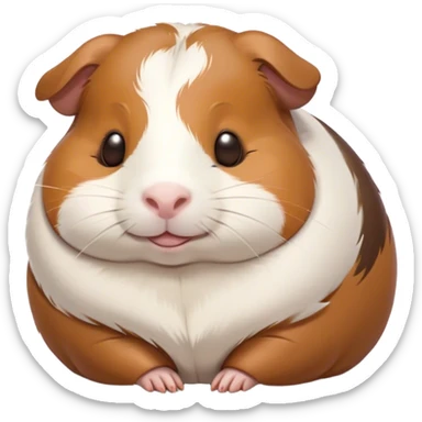 Meme-Worthy Cute Sleeping Brown and White Banded Guinea Pig Portrait Emoji, Head resting peacefully with a contented smile, showcasing a delightfully chubby build and a luxuriously soft banded fur of brown and white, eyes shut in a serene, cozy nap, Simplified yet hilariously adorable features, highly detailed, glowing with a soft, drowsy light, high shine, relaxed and utterly lovable, stylized with an air of playful laziness, bright and heartwarming, soft glowing outline, capturing the essence of a comically sleepy guinea pig, so meme-worthy it feels like it could instantly become the next viral sensation of adorable slumber! sticker