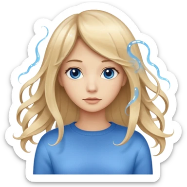 Blonde balayage long hair jellyfish-cut 
women blue eyes  beige sweater sticker