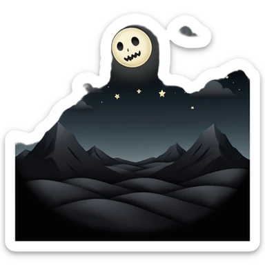 dark and eerie scene, the entire world covered in darkness. The sky is deep black with no stars or light, no moon, no glow just total void and silence. The atmosphere feels ominous and unsettling, as if darkness has swallowed everything. No characters, no visible light sources sticker
