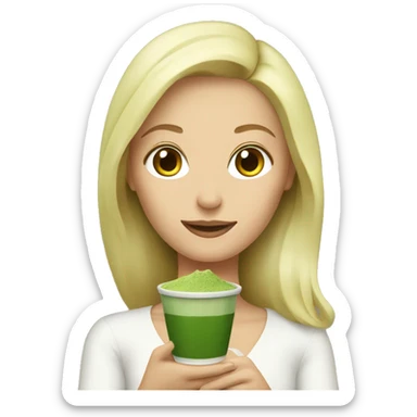 Blonde woman holding a matcha  sticker