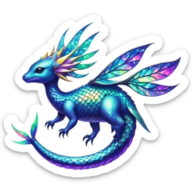 Shiny Exotic Nebulae Tropical Colorful Neon-colored Glittery Ethereal Sparkly Amaura-Aurorus-Fakémon-hybrid-creature (full body)  sticker