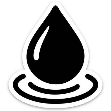 solid icon of a water droplet on glossy black mirror paint, light blue or silver, minimal repellent effect with lines, elegant and minimal sticker
