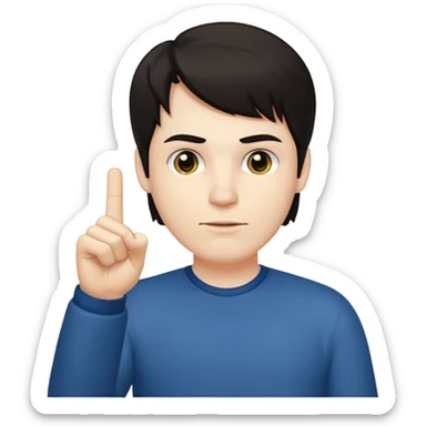 White man darl hair and neutral expression with middle finger sticker