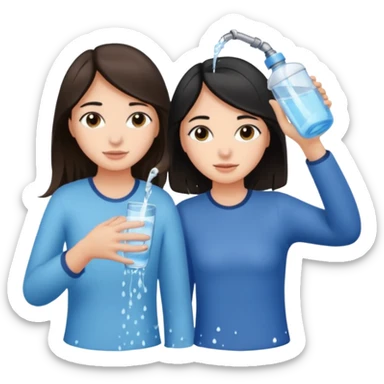 una chica soltando encima de la cabeza de otra chica sticker