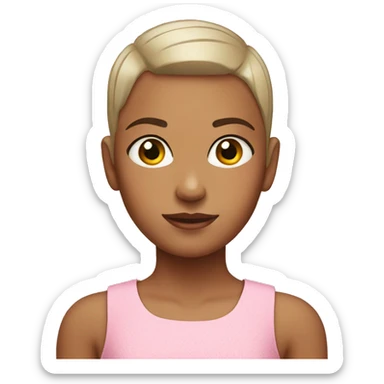 head shot of a young girl with a buzz cut wearing a pink dress  sticker