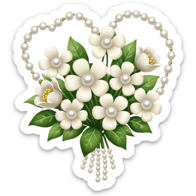 bouquet of flowers from white hearts with pearls sticker