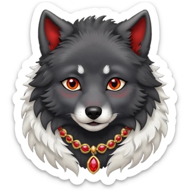 cute black wolf, red eyes with jewellery sticker