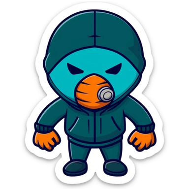 evil burglar with teal and orange face mask sticker