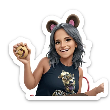 smiling girl with animal ears sticker