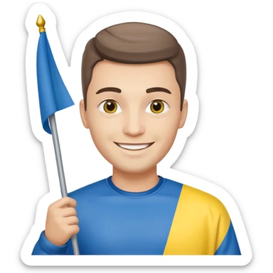 photorealistic Ukrainian man with the flag of Ukraine sticker