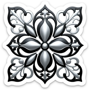 Black and silver filigree design, 3D, extremely detailed design sticker