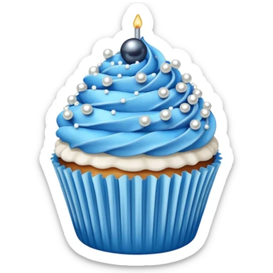 cupcake with blue frosting and silver pearls sticker
