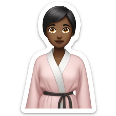 girl with black short hair wearing a light pink robe  sticker