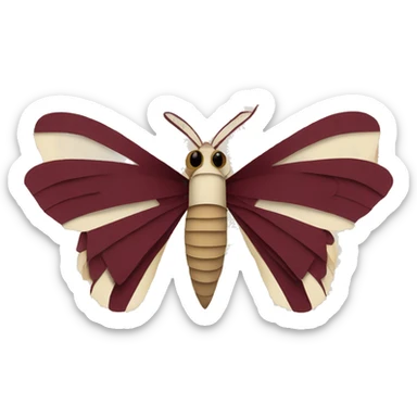 Moth made out of a book, book, newspaper, maroon ribbons sticker