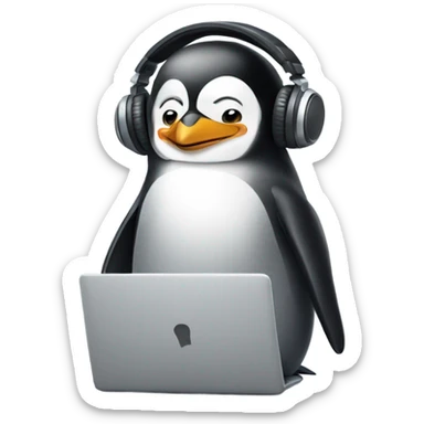 penguin with laptop & headphone sticker