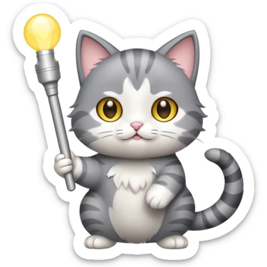 chibi cute gray cat holding a light stick happily sticker