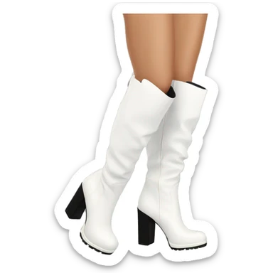 white knee high chunky heel boots sticker