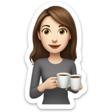 woman with brown hair and pale skin juggling coffee cups and mini laptops sticker