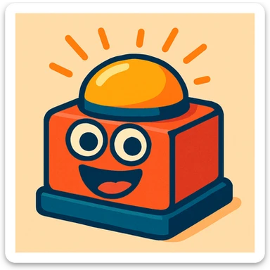 a buzzer with googly eyes and a big smile in playful style sticker