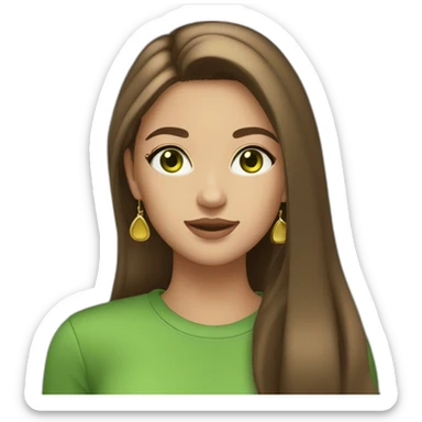 Cute girl with straight long brown hair (middlepart), green eyes, gold earrings and a green shirt. She ist looking fabulous btw sticker