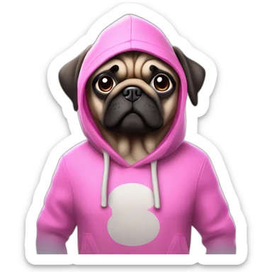 emote hd 3d cartoon sweet masculine crying Dog pug friendly face Fortnite style with wearing high fashion pink Hoodie clothing with no Background sticker