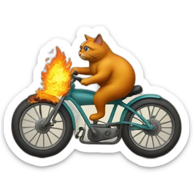 Fat-cat-riding-a-burning-bike sticker