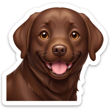 Cinematic Comical Chocolate Labrador Portrait Emoji, Head tilted dramatically with an exaggeratedly amused expression, featuring a glossy chocolate Fur with a rich, radiant finish, wide, expressive brown eyes filled with playful disbelief, Simplified yet hilariously expressive features, highly detailed, glowing with a slightly sassy glow, high shine, dramatic yet playful, stylized with an air of cheeky mischief, bright and endearing, soft glowing outline, capturing the essence of a spirited and over-the-top companion, so meme-worthy it feels like it could side-eye its way into internet fame instantly! sticker