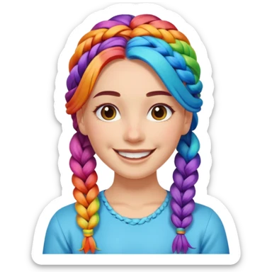 Woman with braided rainbow hair, happy — long braids  sticker