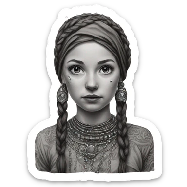 slavic Bead girl hyper realistic inked sticker