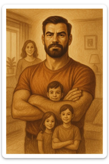 UOMO A BRACCIA CONSERTE CHE TRASMETTE PROTEZIONE PER LA SUA FAMIGLIA sticker