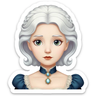 Victorian woman with white hair and starstruck eyes, fancy dress, cameo sticker