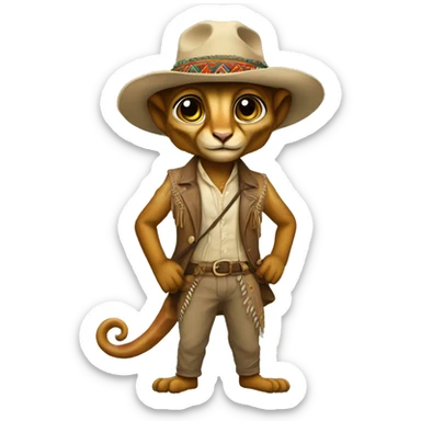 camaleon wearing indian jones' clothes sticker