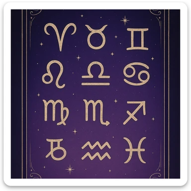 astrological symbols in tarot aesthetics with a dark purple gradient to light purple background sticker