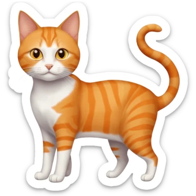 full body orange domestic shorthair slim cat with yellow/orange eyes and a white triangle pattern on his face playing sticker