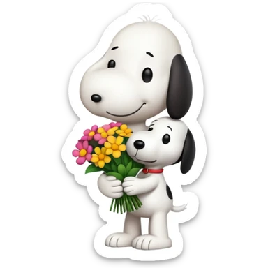 Snoopy holding flower bouquet sticker