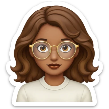 Girl with wavy brown hair and gold glasses sticker