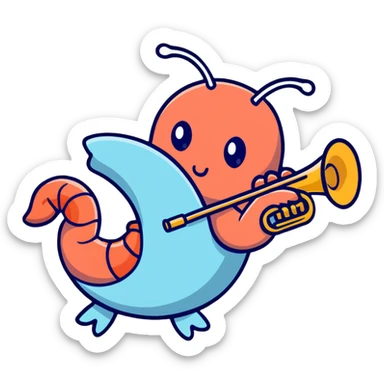shrimp playing the trumpet sticker