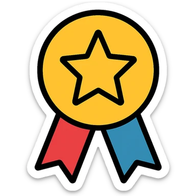 vector icon of an honorable mention award badge with gold and colorful elements, elegant and minimalist flat design, 2D flat vector, trending icon look, soft shadows, isolated on white background, no text, perfect for commercial use sticker