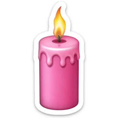 Draw a pink candle with a flame on it that looks 55 degrees tilted from a bird's eye view. sticker